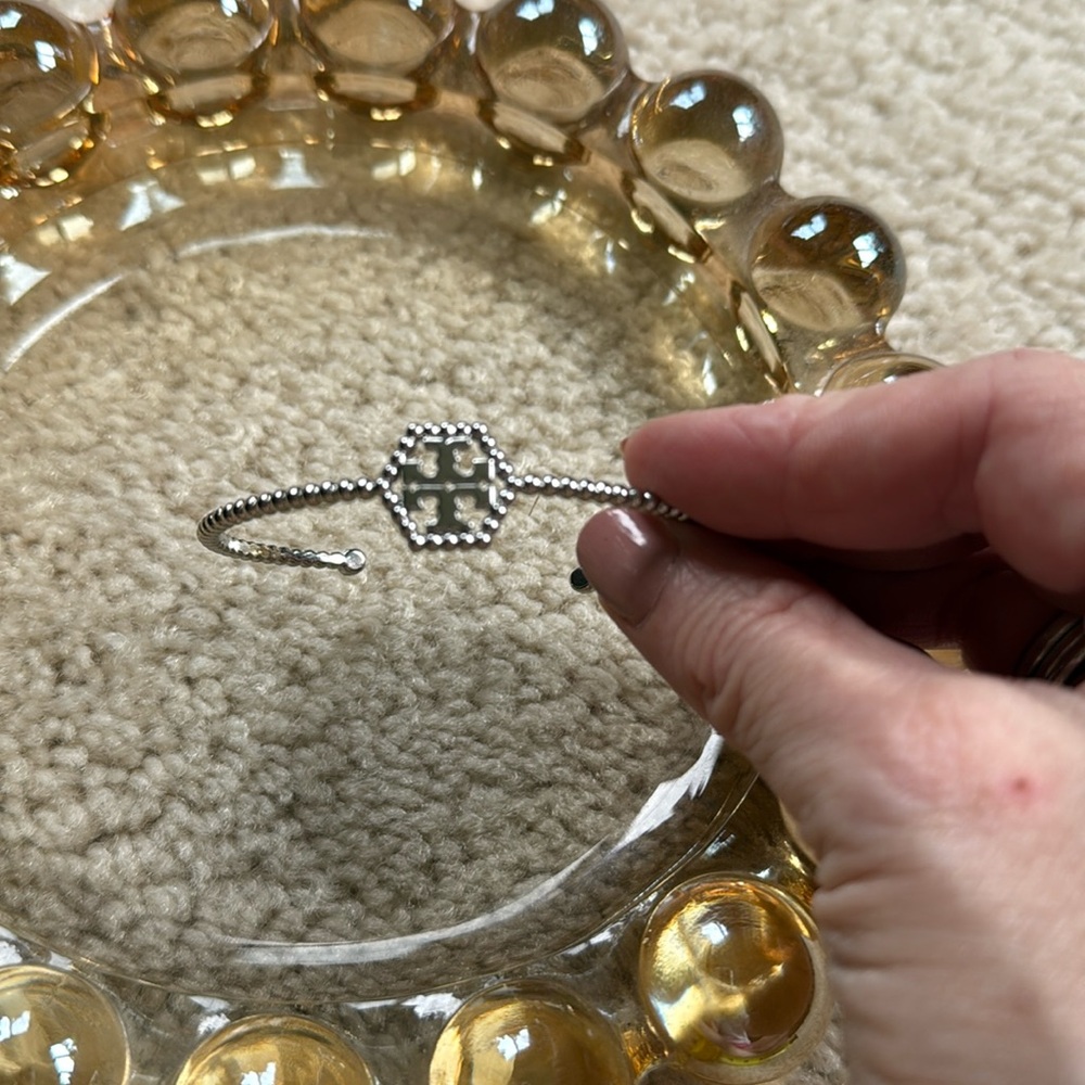 Silver Beaded Logo Cuff Bracelet - Tory Burch Style